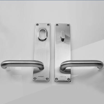 Entrance door handle with back plate key thumb turn Entrance door handle with back plate key thumb turn