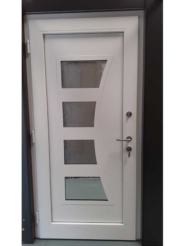 Internorm Aluminium Entrance Door With Curved Glass/Aluminium Panel Feature Internorm Aluminium Entrance Door With Curved Glass/Aluminium Panel Feature