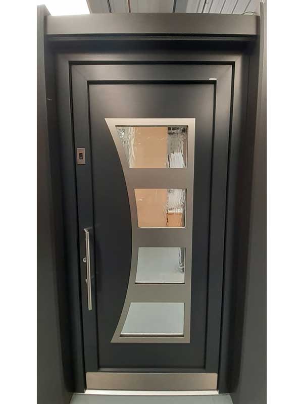 Internorm Aluminium Entrance Door With Curved Glass/Aluminium Panel Feature