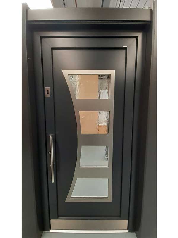 Internorm Aluminium Entrance Door With Curved Glass/Aluminium Panel Feature Internorm Aluminium Entrance Door With Curved Glass/Aluminium Panel Feature