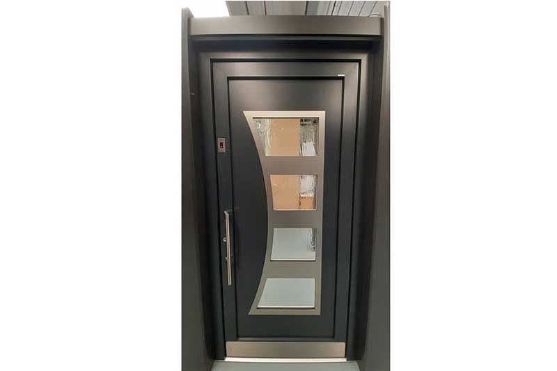 Internorm Aluminium Entrance Door With Curved Glass/Aluminium Panel Feature