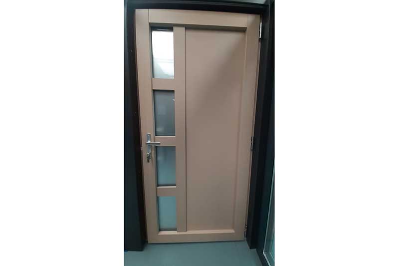 Solid Aluminium Clad Timber Internorm Entrance Door With 4 Satinato Obscure Lights