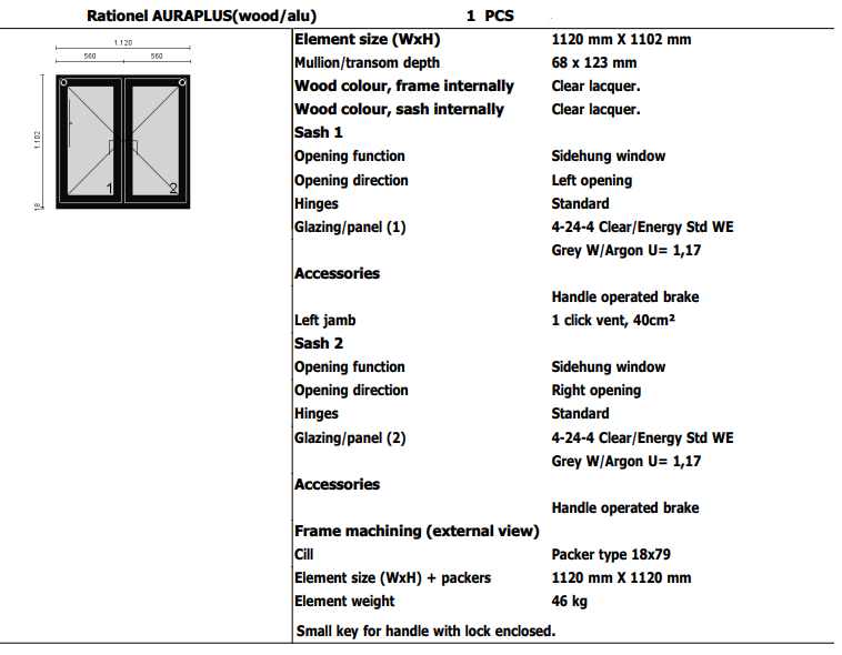 Rationel Auraplus Double Casement Window With Handle Operated Brake Rationel Auraplus Double Casement Window With Handle Operated Brake