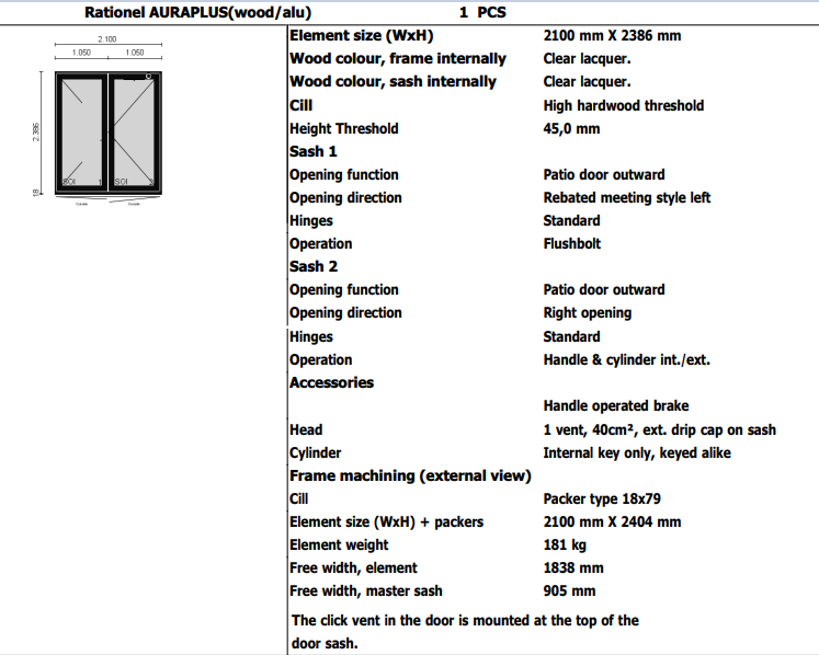 Rationel Auraplus Patio in Ral 9005 (Black) With Clear Lacquer Finish Inside